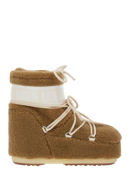 Cizme 'Icon' Brown Snow Ankle Boots with Maxi Logo Print on the Side in Fleece Woman
