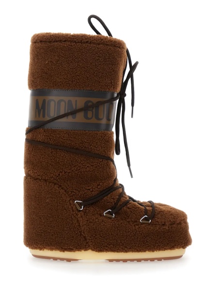 Cizme 'Icon' Brown Snow Boots with Maxi Logo Print on the Side in Fleece Woman