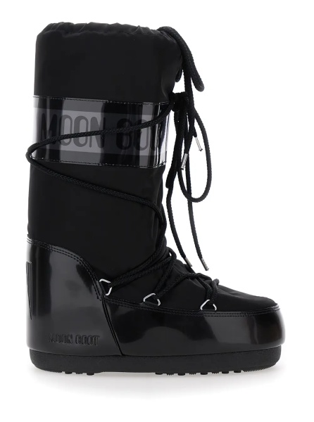 Cizme Snow Boots 'Icon' with Maxi Logo Print on the Side in Black Tech Fabric for Women