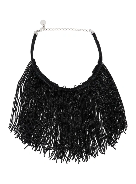 Coliere Black Necklace with fringed design and back closure in glass and acetate for women
