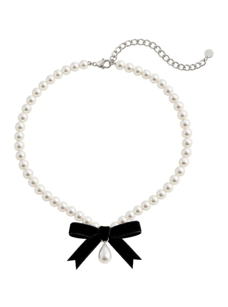 Coliere white Necklace with bead design and central bow in bronze for women
