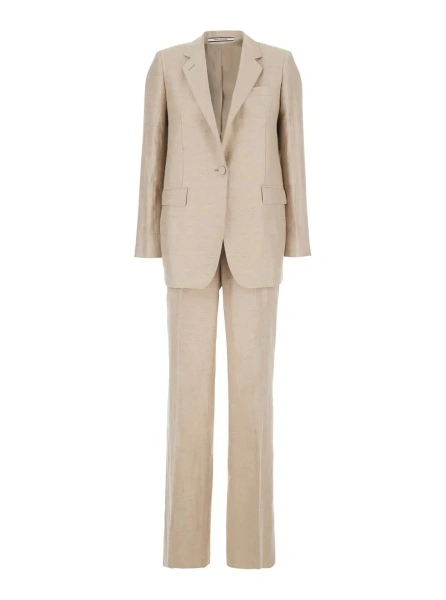 Costum Beige Single-breasted Suit with Notched Revers in Cotton for Women