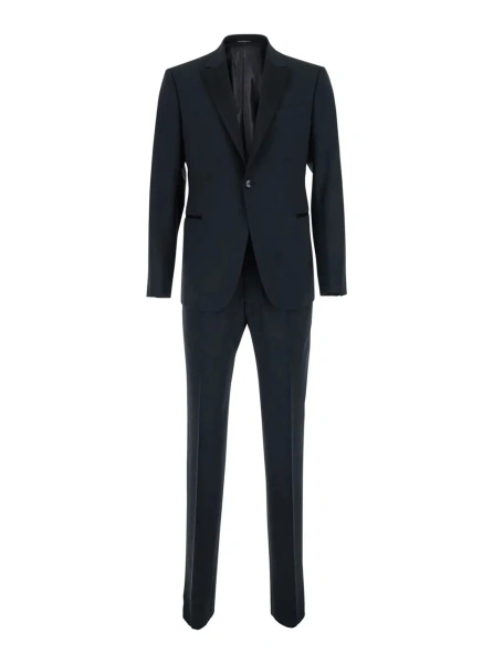 Costum Blue Single-breasted Suit with Peak Revers in Wool for Men