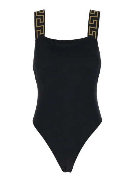 Costum de baie One-Piece Swimsuit with Square Neckline and Web Detail in Black Tech Fabric for Women