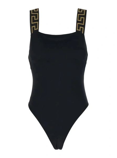 Costum de baie One-Piece Swimsuit with Square Neckline and Web Detail in Black Tech Fabric for Women