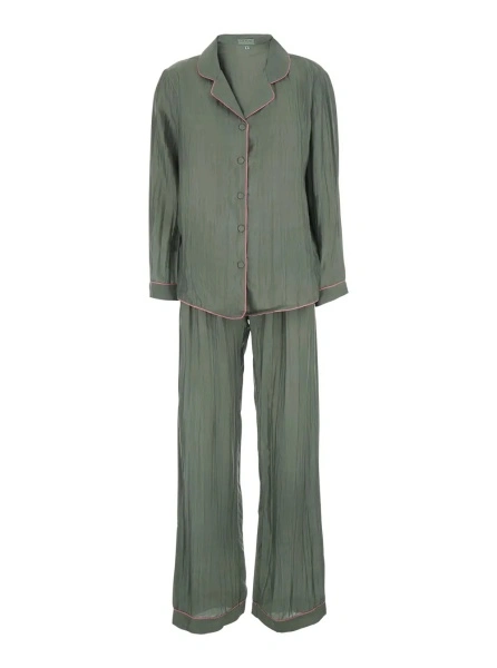 Costum green Suit with shirt and Pants in silk blend Woman