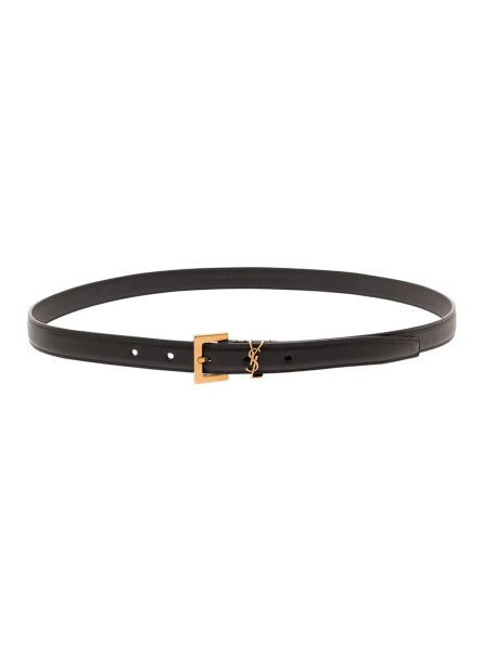 Curea Black Belt in Leather with Gold-tone Buckle and Monogram Detail Woman