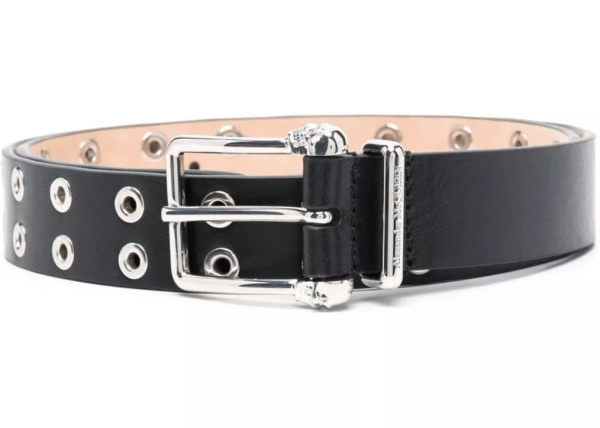Curea Eyelet-studded calf leather belt
