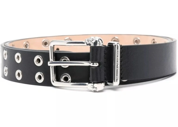Curea Eyelet-studded calf leather belt