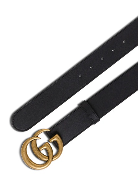 Curea GG Leather Belt with Logo Buckle in Black Leather for Women