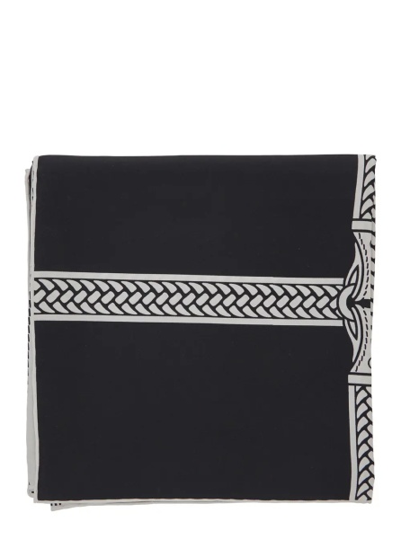 Esarfa Black scarf with all-over print and embossed logo lettering in silk for women