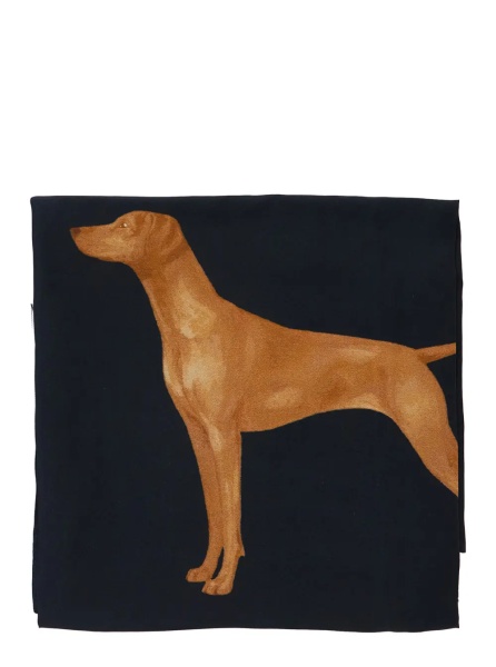 Esarfa Blue Square Scarf with Blue Dog Print in Silk for Women