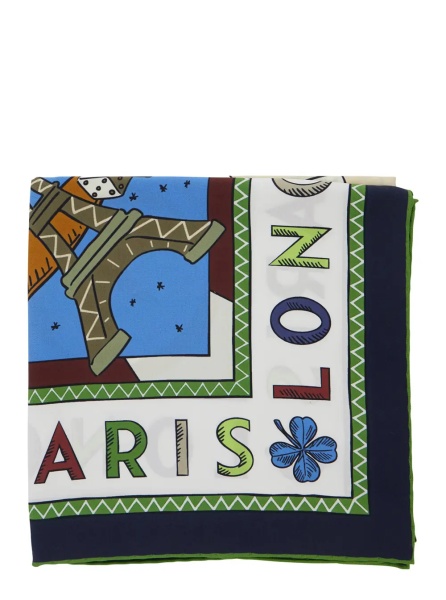 Esarfa Blue Square silk scarf with multicolor print for women