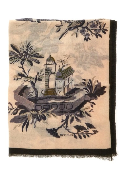 Esarfa 'Boheme' beige Scarf with Logo lettering and all-over print in cotton and modal for women