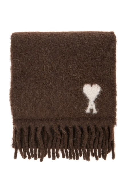 Esarfa brown Fringed scarf with ADC embroidery on the front in alpaca for men