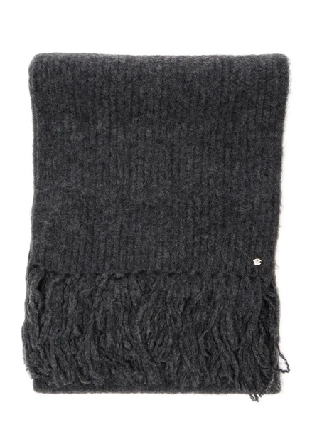 Esarfa Grey scarf with logo plaque and frayed edges in wool and alpaca blend women