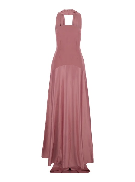 Esarfa 'Mae' Pink long dress with Removable Scarf and Internal Boned Bodice in Tech Fabric for Women