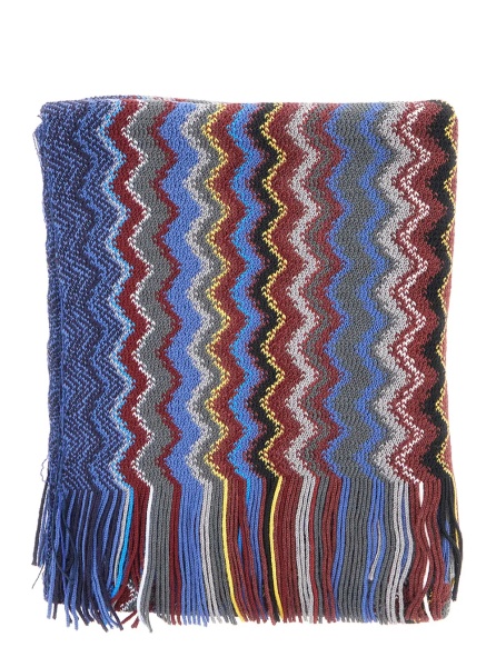 Esarfa multicolor Scarf with all-over Zig Zag motif and fringed edge in wool and fabric blend for men