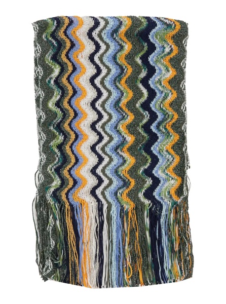 Esarfa multicolor Scarf with all-over Zig Zag motif and fringed edge in fabric for women
