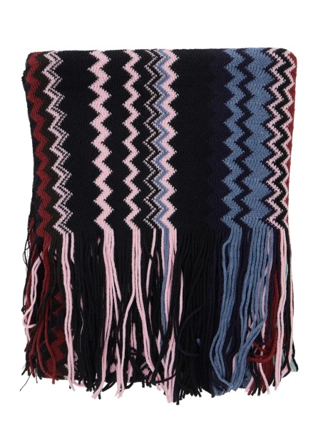 Esarfa multicolor Scarf with all-over Zig Zag motif and fringed edge in blend wool and fabric women