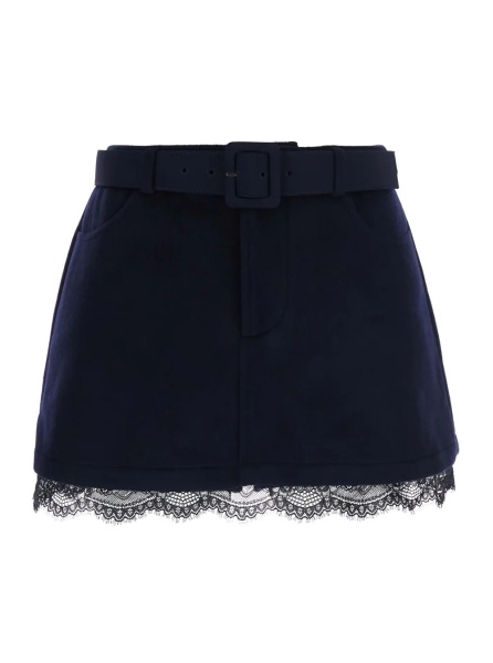 Fusta Blue wool skort with lace and pockets for women