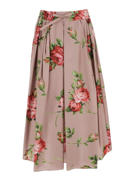 Fusta pink skirt with elasticated waist and all-over floral print in cotton for women