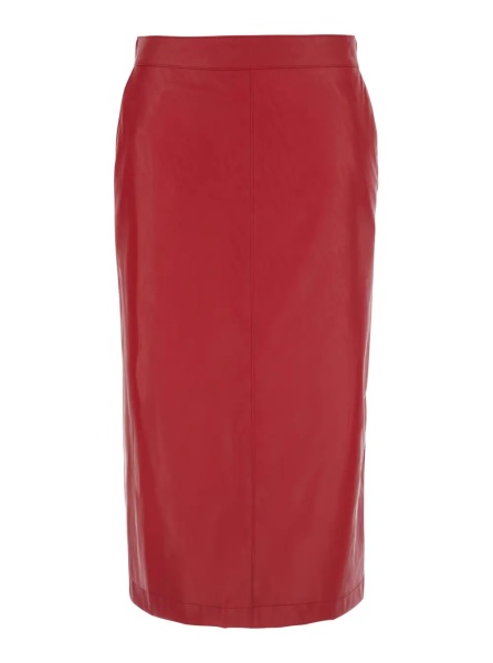 Fusta Red Skirt with single slit at the back and hidden zip closure on the side in ecoleather for women