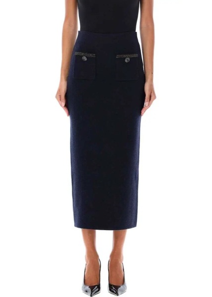 Fusta Self-Portrait Compact Wool Midi Skirt*