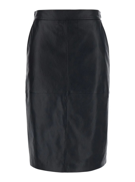 Fusta 'Timore' Black Skirt with Hidden Zip Closure on the Side and Single Slit on the Back in Leather for Women