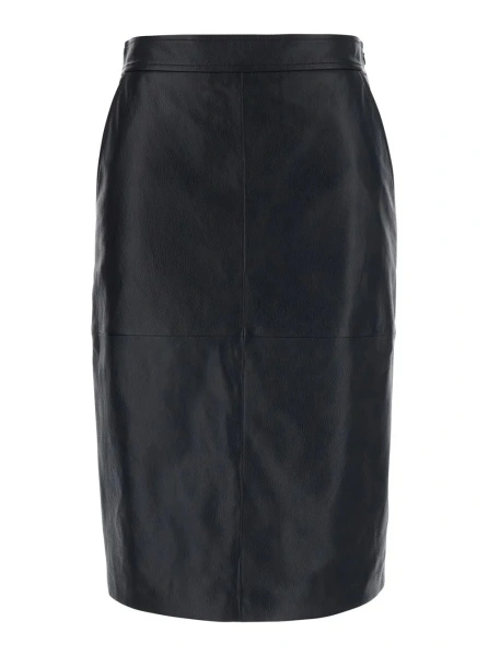 Fusta 'Timore' Black Skirt with Hidden Zip Closure on the Side and Single Slit on the Back in Leather for Women