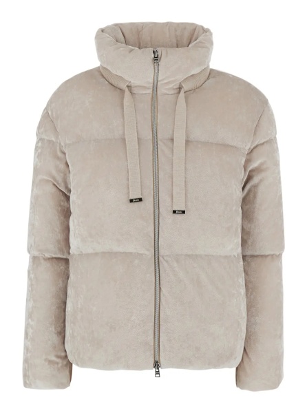 Geaca de Iarna Beige Jacket with high collar and long sleeves in Velvet effect Fabric woman