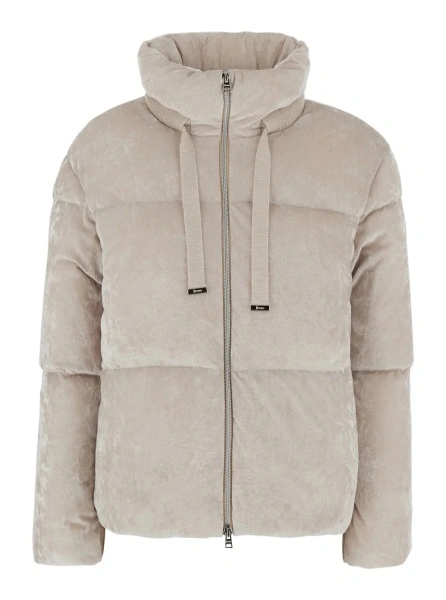 Geaca de Iarna Beige Jacket with high collar and long sleeves in Velvet effect Fabric woman