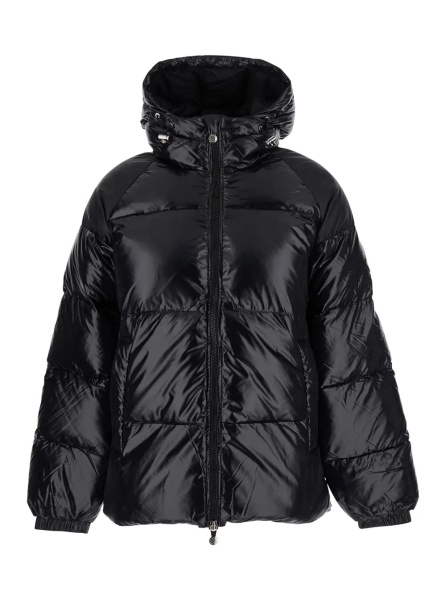 Geaca de Iarna Black Down Jacket with Hood and Front Zip Closure. In Tech Fabric. Men