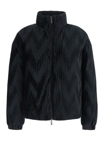 Geaca de Iarna Black High-neck down jacket with front zip closure and knit detailing in Tech Fabric for women