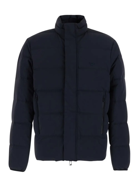 Geaca de Iarna Blue Down jacket with high collar and logo on the front in Tech Fabric men