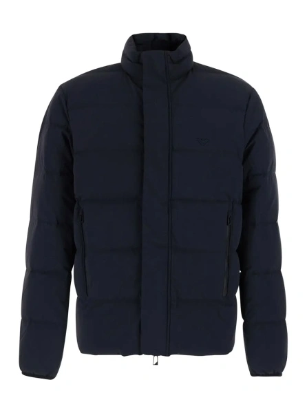 Geaca de Iarna Blue Down jacket with high collar and logo on the front in Tech Fabric men