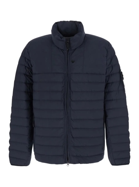 Geaca de Iarna Blue High Collar Down Jacket with Logo Patch on Sleeve in Tech Fabric for Men