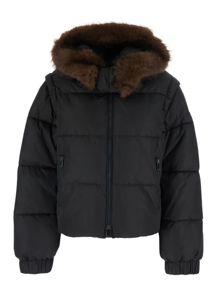 Geaca de Iarna 'Godetia' Brown Down jacket with hood with fur and quilted design in Tech Fabric Brown women