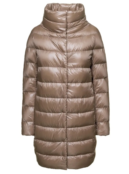 Geaca de Iarna Long down jacket with funnel neck and Tech Fabric beige woman
