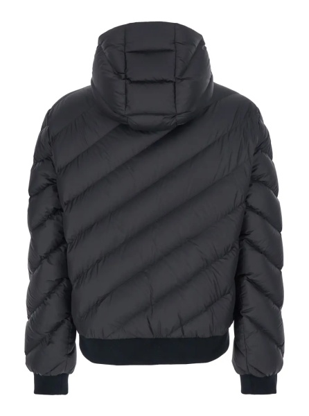 Geaca de Iarna Reversible Puffer Jacket with Hood and Logo Patch on Front in Black Tech Fabric for Men