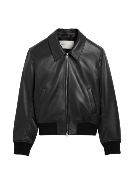 Geaca de piele AMI Paris ami de coeur neagra din piele