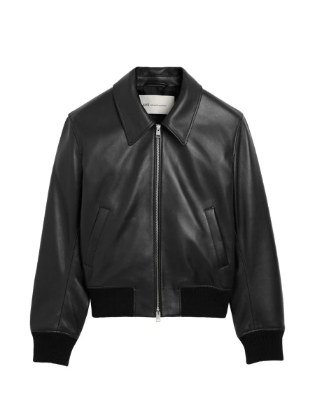 Geaca de piele AMI Paris ami de coeur neagra din piele