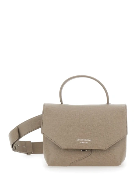 Geanta de mana Beige Handbag with adjustable and removable shoulder strap and logo lettering on the front in leather for women