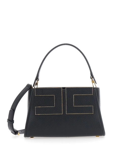 Geanta de mana Black Handbag with Logo on the Front and adjustable and removable strap in Ecoleather for women