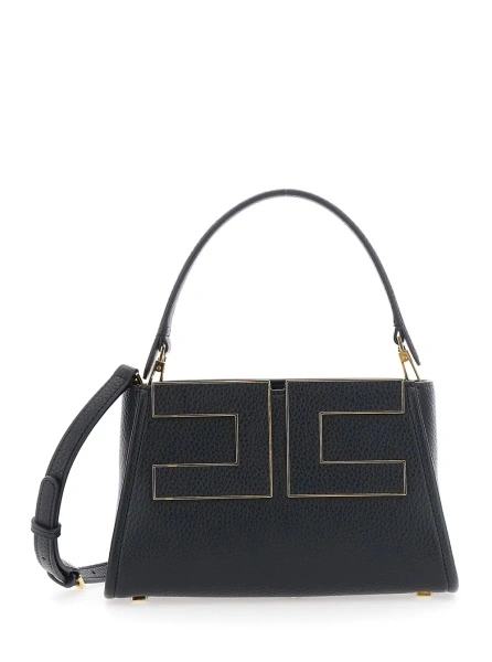 Geanta de mana Black Handbag with Logo on the Front and adjustable and removable strap in Ecoleather for women