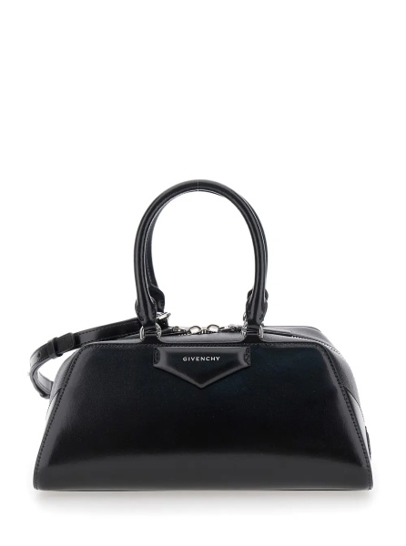 Geanta de mana Black Small 'Antigona East West' Handbag with Adjustable and Removable Shoulder Strap and Lettering Logo on the Front in Leather for Women
