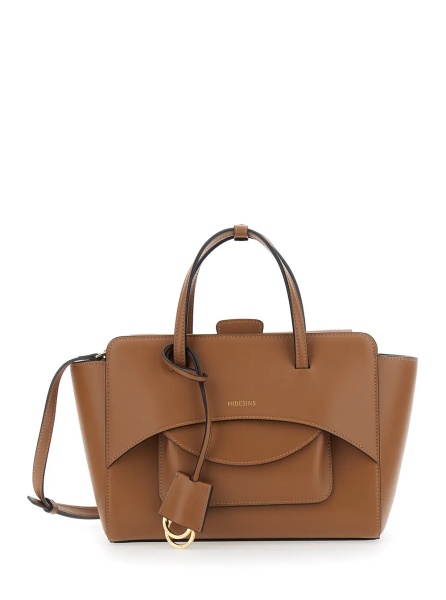 Geanta de mana Brown Medium Handbag with Adjustable Shoulder Strap and Front Pocket in Leather for Women