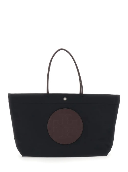 Geanta de mana Ella Twist Tote Bag with Two Top Handles and Logo on Front in Black Ecoleather for Women