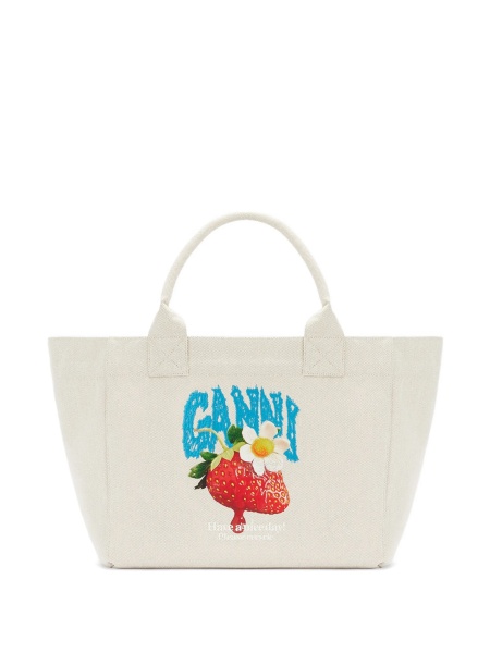 Geanta de mana Ganni alba din material textil