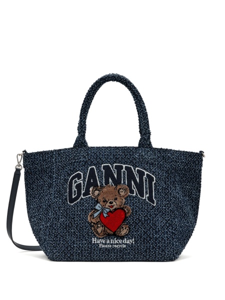 Geanta de mana Ganni albastra din material textil